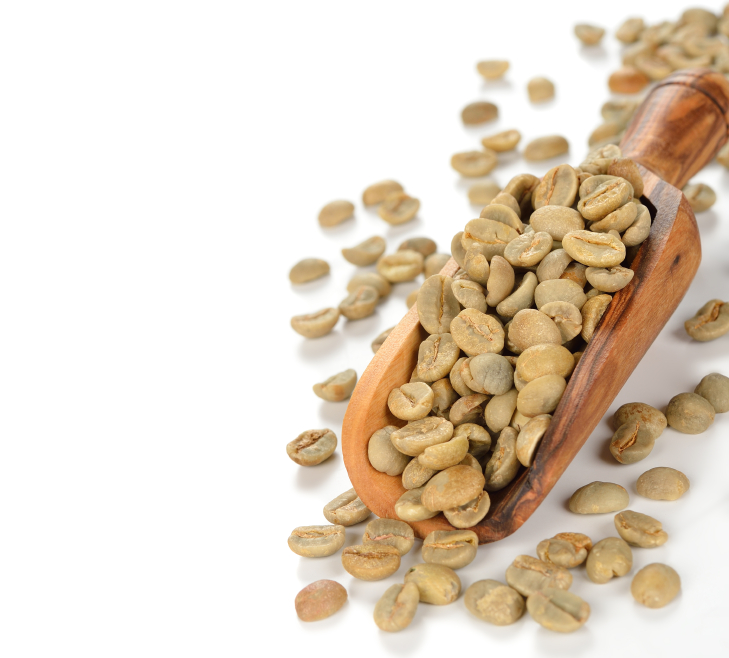 Green coffee on a white background