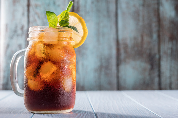 Cold brew coffee or black tea in a mason jar