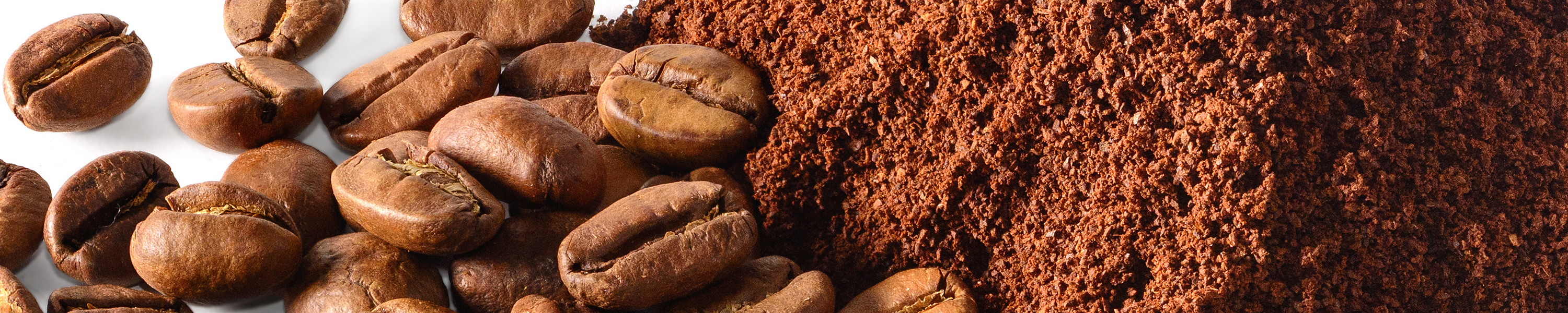 Pile of Ground coffee and coffee beans on white background / Soho A studio - stock.adobe.com Ground coffee and coffee beans on white background. Macro with full dept of field